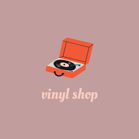 Music Shop Ad with Vintage Vinyl Logo Modelo de Design