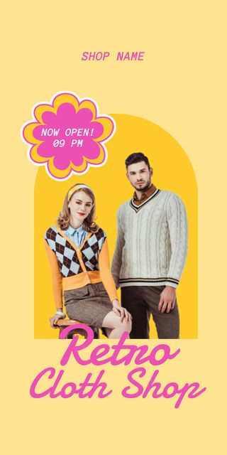 Ontwerpsjabloon van Graphic van Pre-owned clothes retro shop yellow