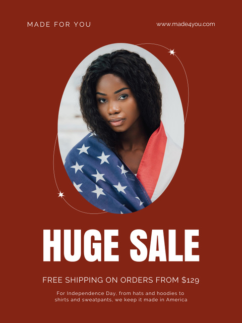 Huge Clothing Sale Offer Ad on USA Independence Day In Red Poster US Tasarım Şablonu