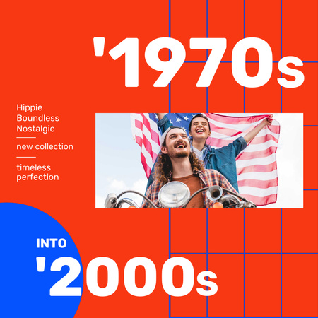 Retro Fashion Collection with smiling Young Couple Animated Post Design Template