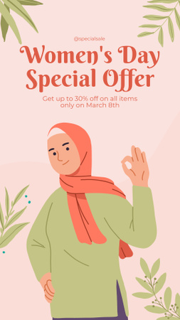 Special Offers on Women's Day with Muslim Woman Instagram Story Design Template