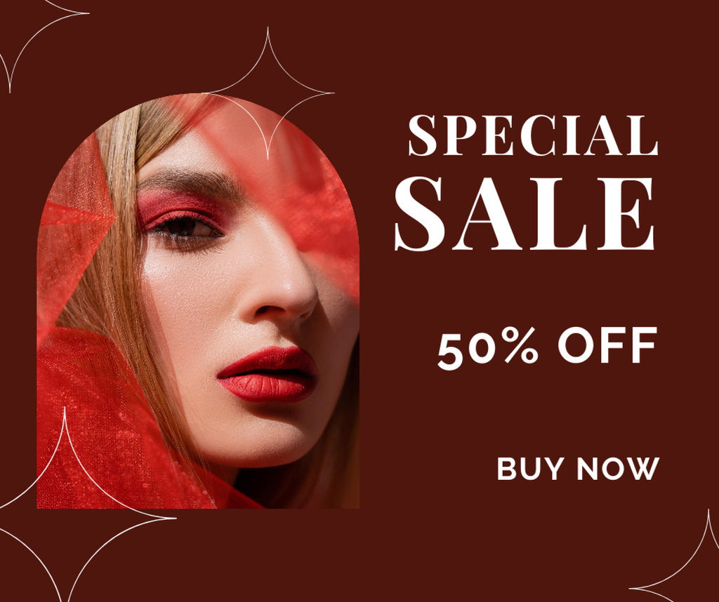 Szablon projektu Special Sale Ad with Woman in Red Makeup Facebook