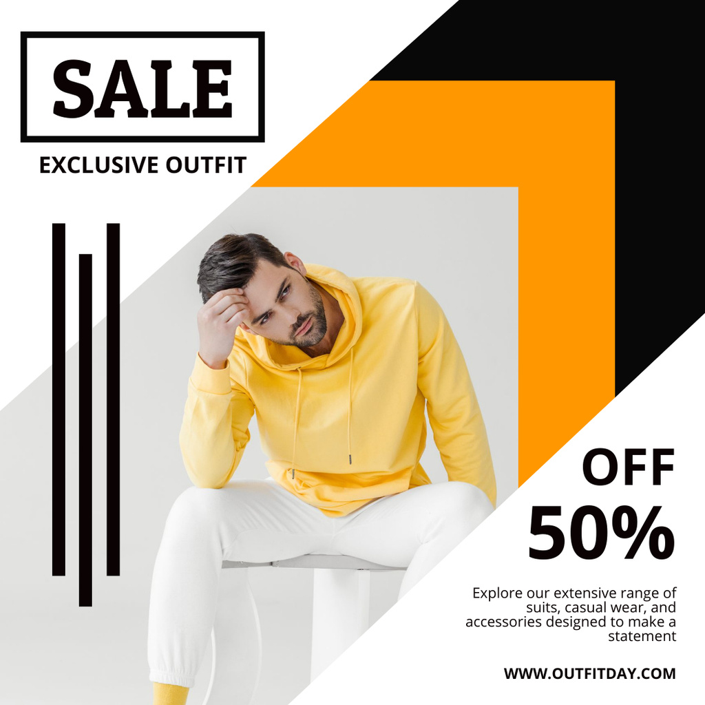 Men's Collection Sale Announcement with Man in Yellow Shirt Instagram Šablona návrhu