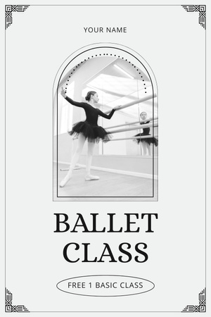 Ballet Class Announcement with Ballerina in Studio Pinterest Design Template