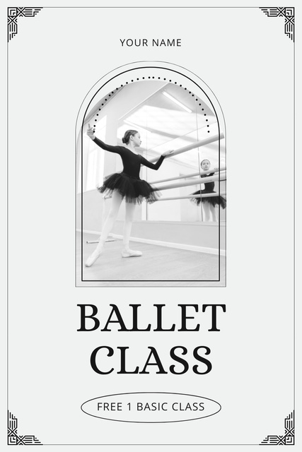 Ballet Class Announcement with Ballerina in Studio Pinterest Tasarım Şablonu
