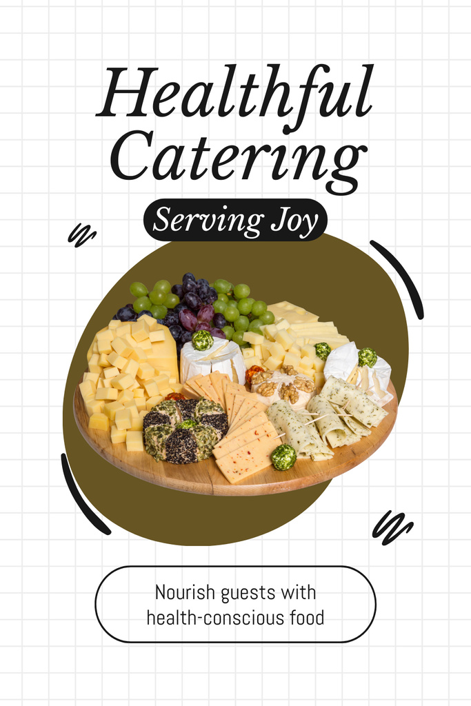 Plantilla de diseño de Catering Services with Various Food and Cheese on Plate Pinterest 