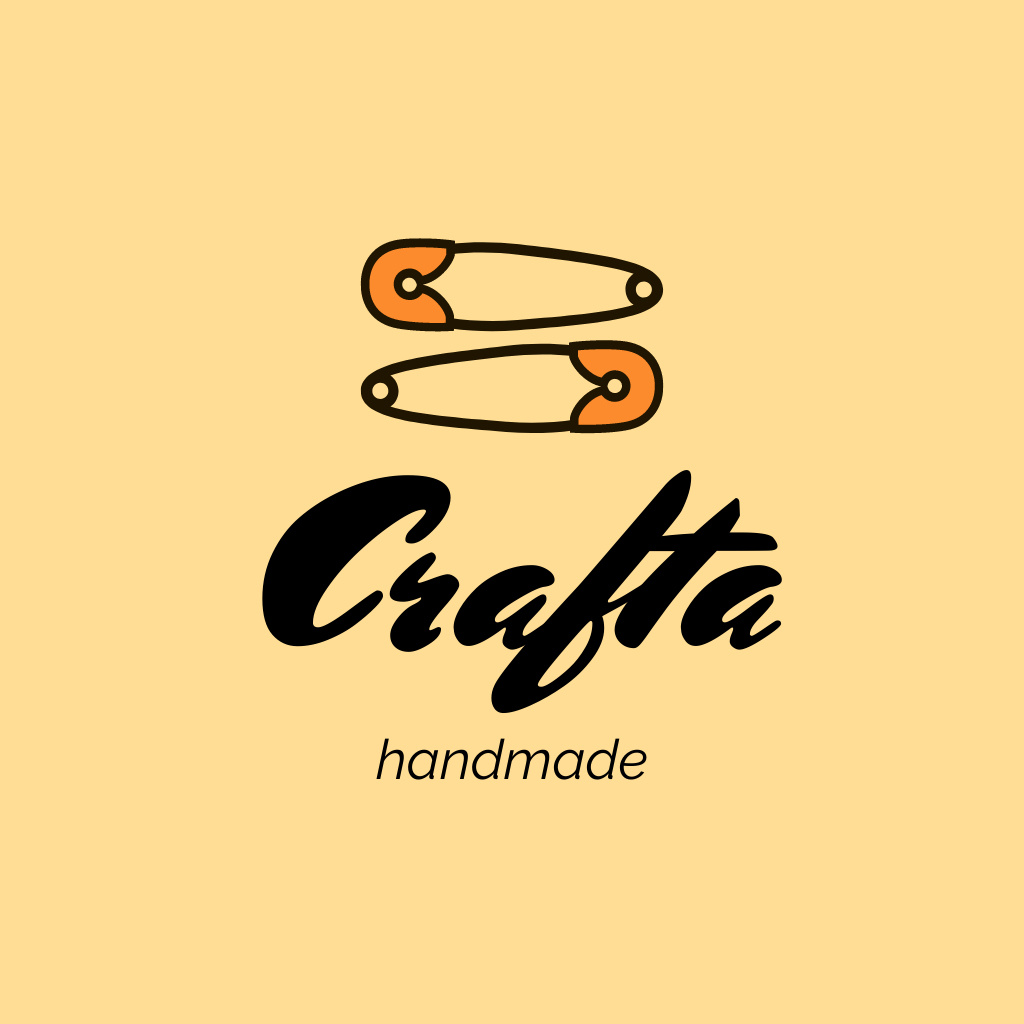 Handmade Goods Ad with Safety Pins in Yellow Logo – шаблон для дизайна