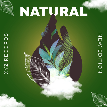 Plantilla de diseño de Album Cover with leaves and clouds Album Cover 