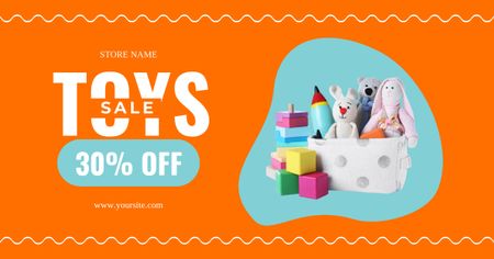 Bright Sale Announcement with Toys in Box Facebook AD Design Template