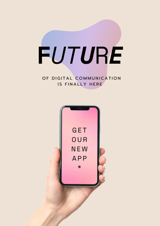 New App Ad with Smartphone in Hand Poster Tasarım Şablonu