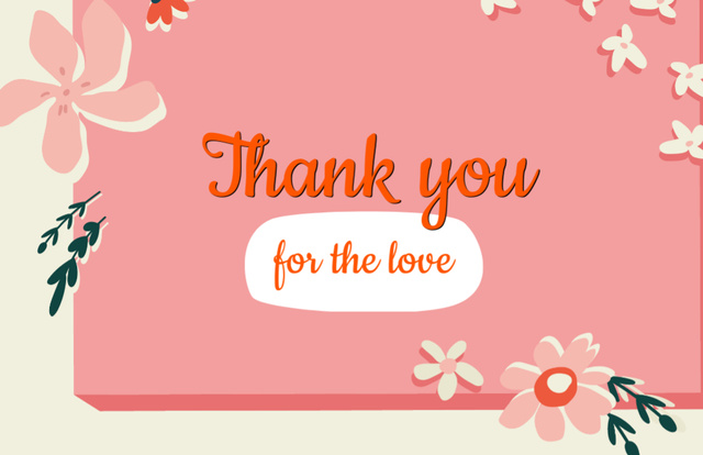 Thankful Phrase with Floral Illustration on Pink Thank You Card 5.5x8.5in Design Template