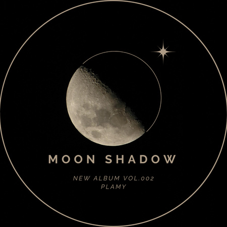 Félsötét hold csillaggal és címekkel kerek keretben Album Cover tervezősablon