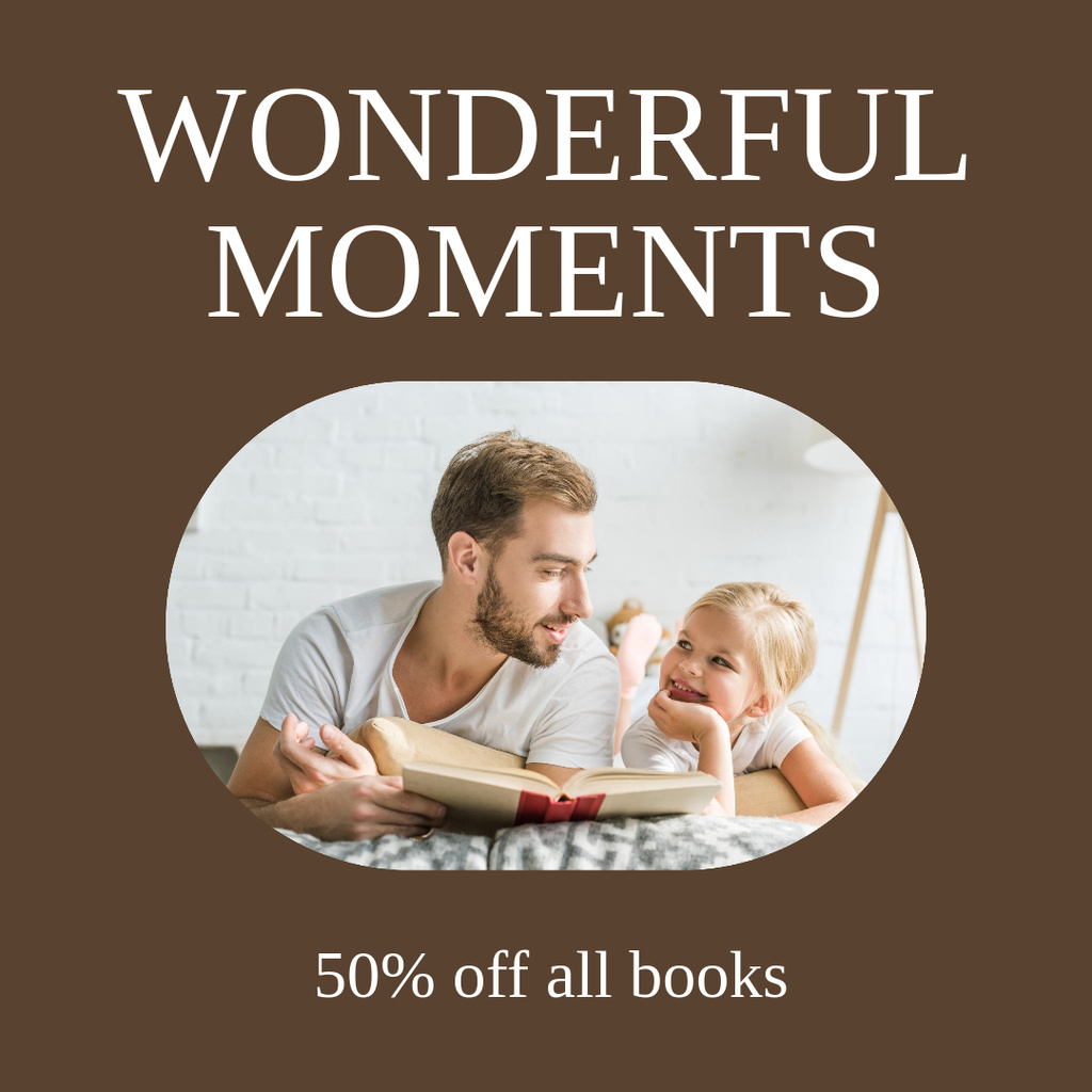 Ontwerpsjabloon van Instagram van Books Sale Announcement with Dad and Daughter