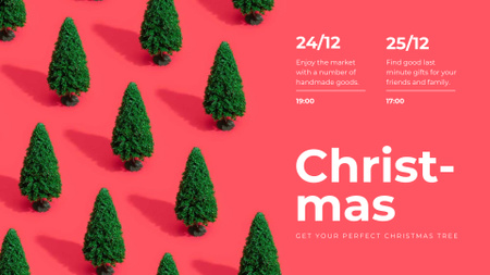 Christmas Market invitation on Green trees FB event cover Design Template