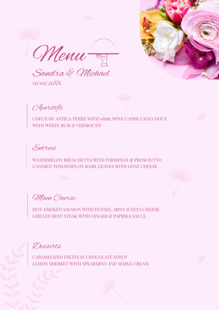 Pink Floral Wedding Course List Menu Design Template