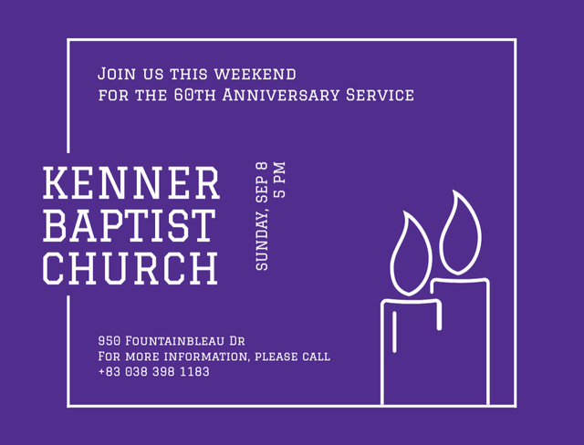 Baptists Religious Meeting Ad With Simple Illustration of Candles on Purple Postcard 4.2x5.5inデザインテンプレート