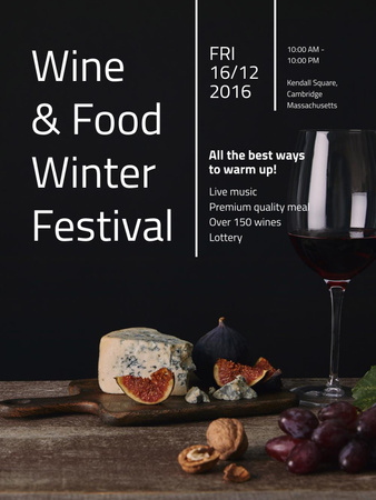Plantilla de diseño de Food Festival invitation Wine and Snacks Poster US 