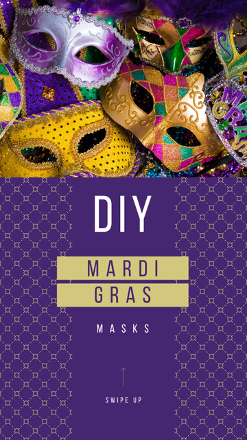 Modèle de visuel Mardi Gras Carnival Masks in Purple - Instagram Story