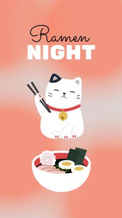 Funny Cat eating Ramen Instagram Video Story Design Template