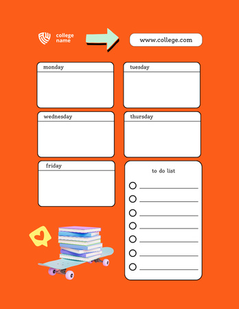 Bright College Schedule with Skateboard with Pile of Books Notepad 8.5x11in Design Template