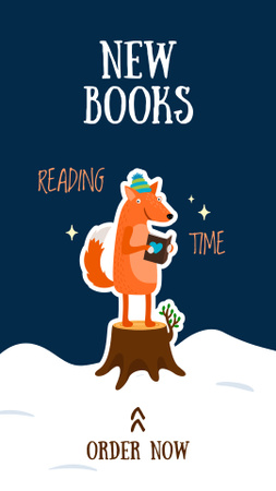 Plantilla de diseño de anuncio de librería con cute fox Instagram Story 