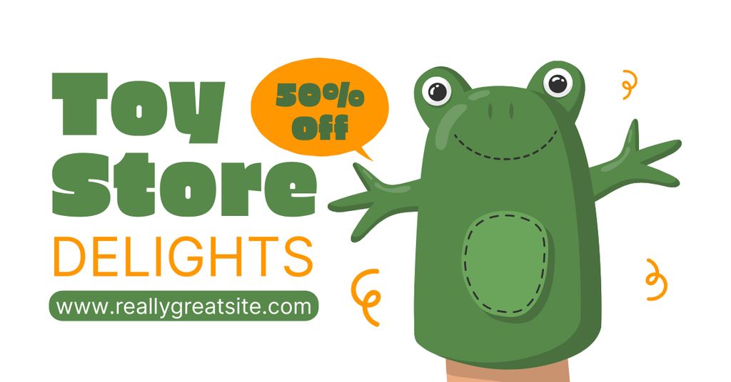 Discount on Toys with Cute Frog Facebook AD Modelo de Design