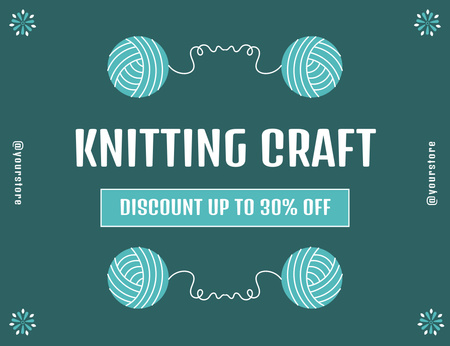 Knitting Craft With Discount In Blue Thank You Card 5.5x4in Horizontal Design Template