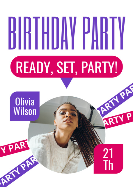 Plantilla de diseño de Birthday Party Announcement with Bright Stripes Flayer 