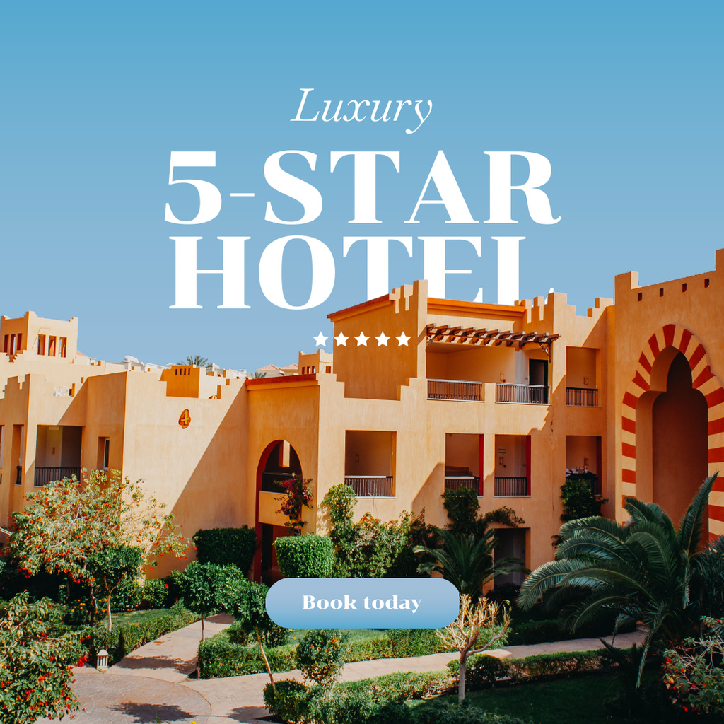 Summer Travel Offer with Luxury Hotel Instagram Design Template