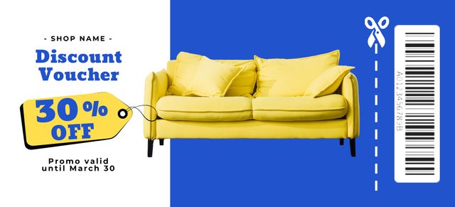 Furniture Discount Voucher Offer with Yellow Sofa Coupon 3.75x8.25in Πρότυπο σχεδίασης