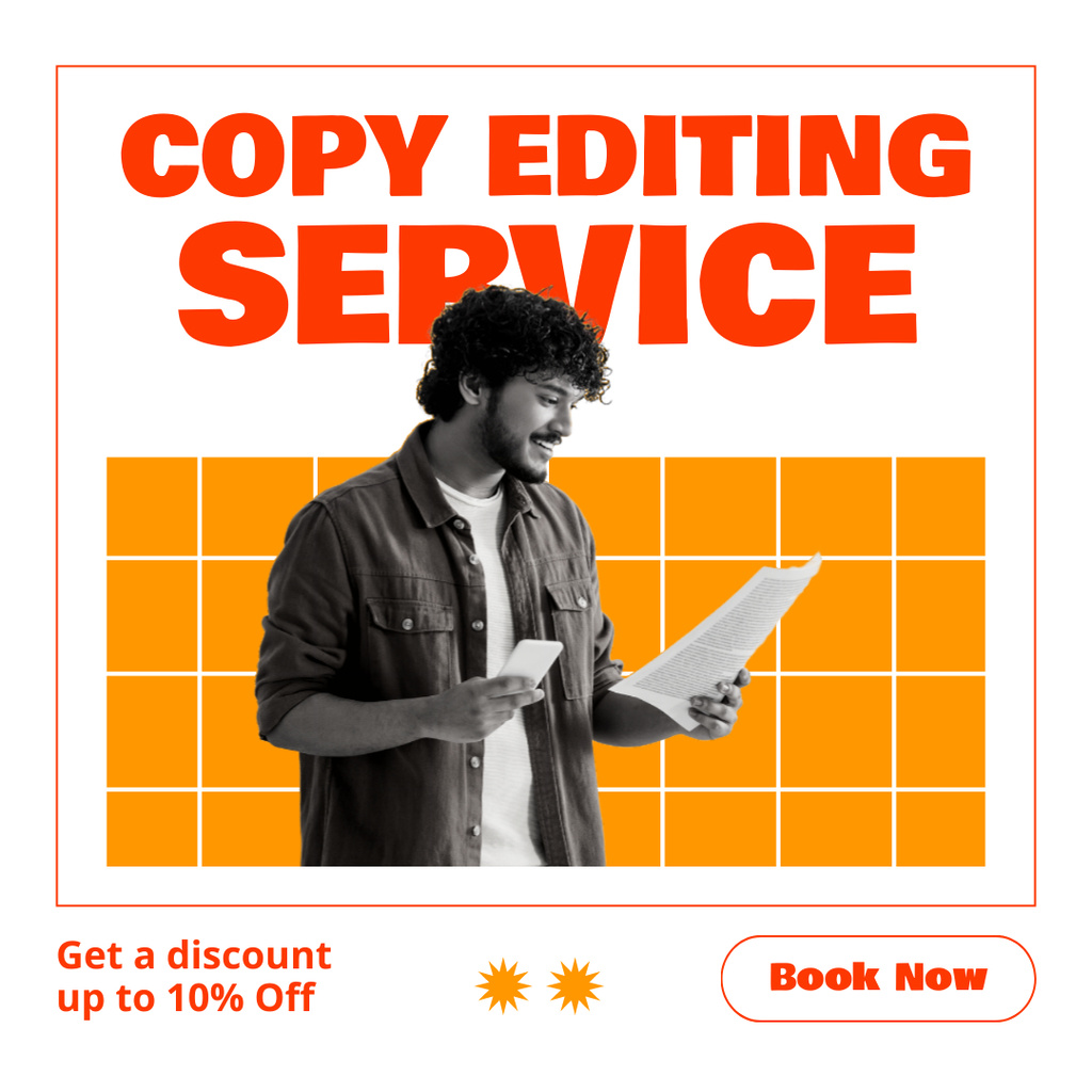 Essential Copy Editing Service With Booking And Discounts Instagram Πρότυπο σχεδίασης