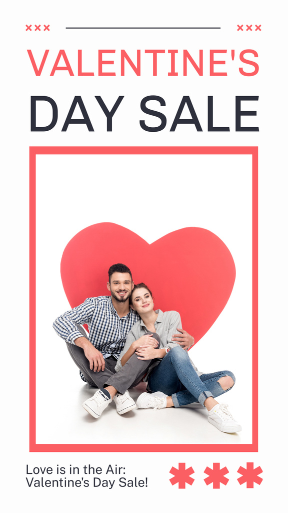 Valentine's Day Sale Announcement With Happy Couple Instagram Story Πρότυπο σχεδίασης