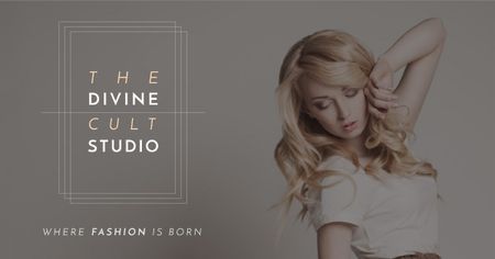 Ontwerpsjabloon van Facebook AD van Fashion Studio Ad with Attractive Blonde