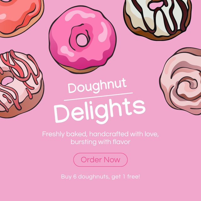 Doughnut Shop Delights Special Promo in Pink Instagram AD Tasarım Şablonu