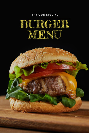 Fast Food Offer with Tasty Burger Pinterest Design Template