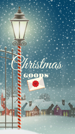 Christmas Goods Offer with Snowy Village Instagram Story Modelo de Design