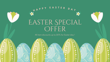 Modèle de visuel Annonce de vente de Pâques avec des oeufs de Pâques décorés sur vert - FB event cover