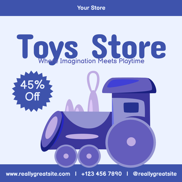 Designvorlage Discount on Toys with Blue Steam Locomotive für Instagram AD