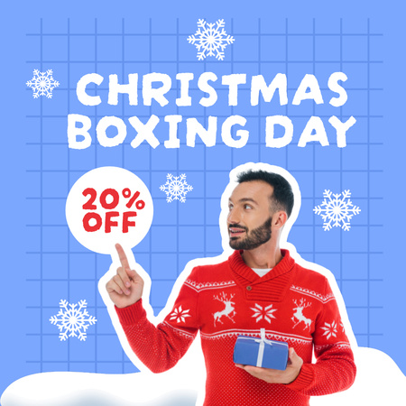 Discount on Christmas Gifts with Young Man in Red Sweater Instagram Design Template