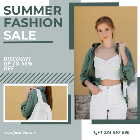 Plantilla de diseño de Lady with White Backpack for Summer Fashion Collection Ad Instagram 