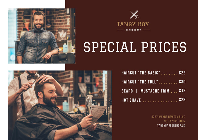 Barbershop Ad with Trendy Bearded Man Poster B2 Horizontal Design Template