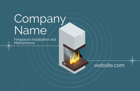 Fireplaces Service and Installation on Blue Business Card 85x55mm Design Template