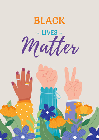 Hands of Multiracial People Against Racism Poster Design Template
