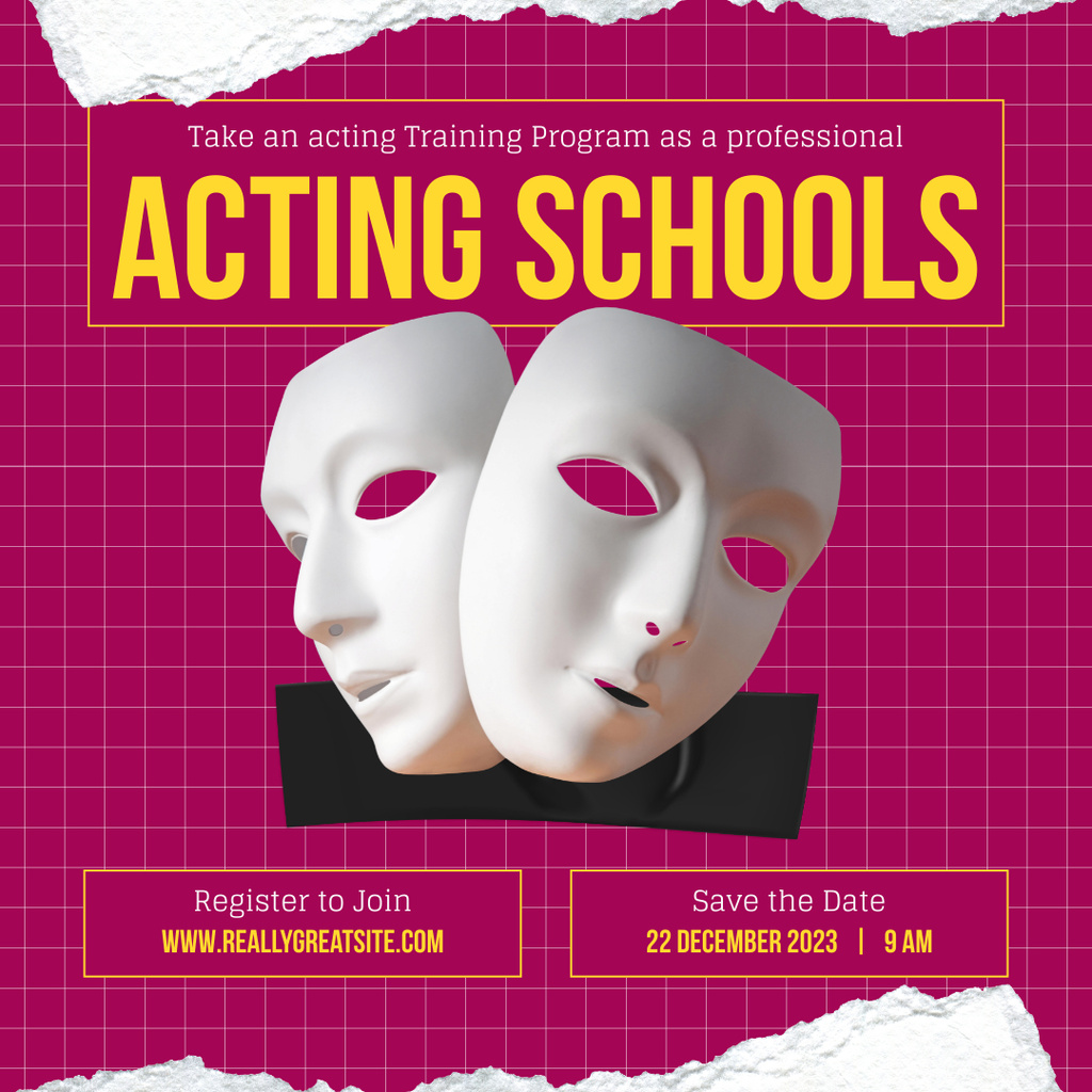 Acting School Ad with Simple Masks Instagram Tasarım Şablonu
