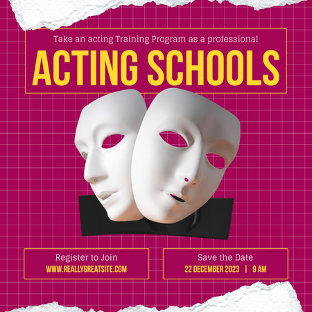 Modèle de visuel Annonce d'une école de théâtre avec des masques simples - Instagram