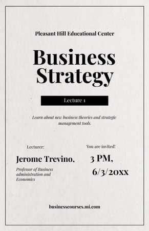 Přednášky o produktivní obchodní strategii od profesora Invitation 5.5x8.5in Šablona návrhu