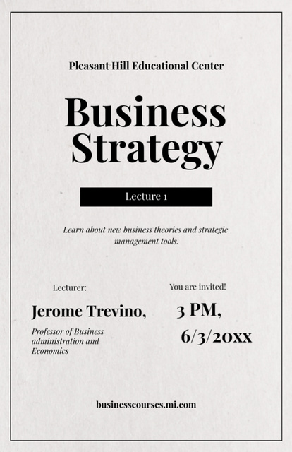 Ontwerpsjabloon van Invitation 5.5x8.5in van Productive Business Strategy Lectures From Professor