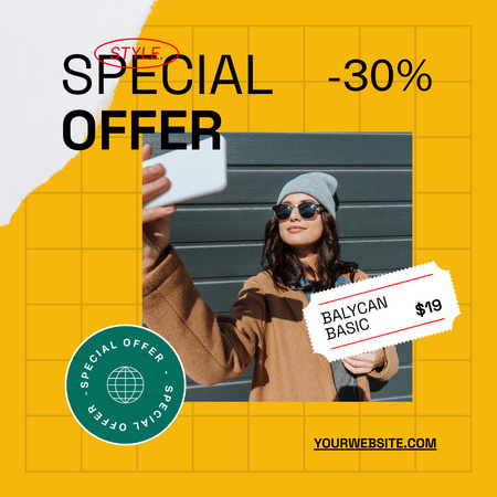 Special Offer with Girl Taking Selfie Instagram Design Template