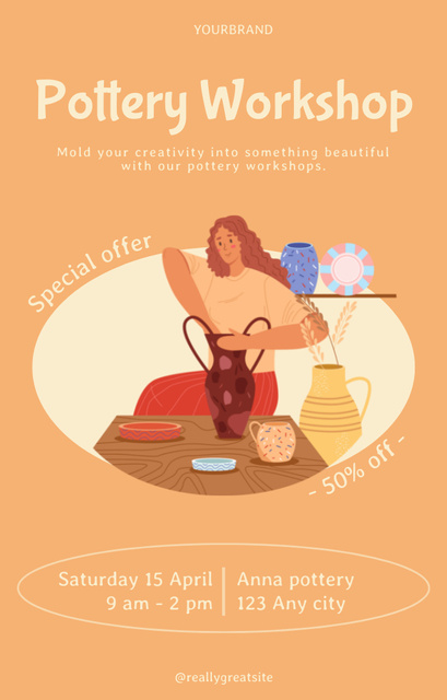 Pottery Workshop With Discount Announcement Invitation 4.6x7.2in – шаблон для дизайна