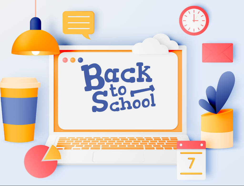 Atmospheric Back to School Announcement With Laptop And Coffee Postcard 4.2x5.5in Design Template